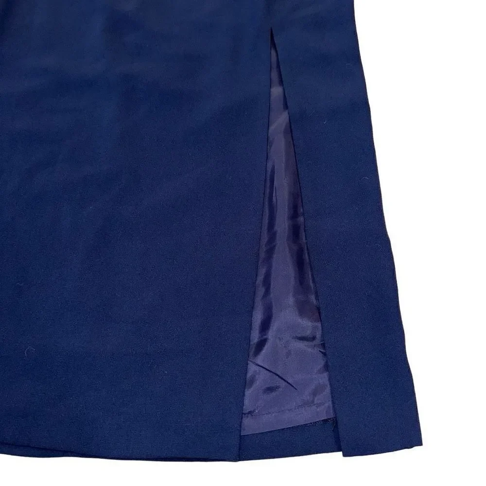 Adrianna Papell Womens 14P Navy Maxi‎ Skirt Full Length Side Slit Formal Elegant